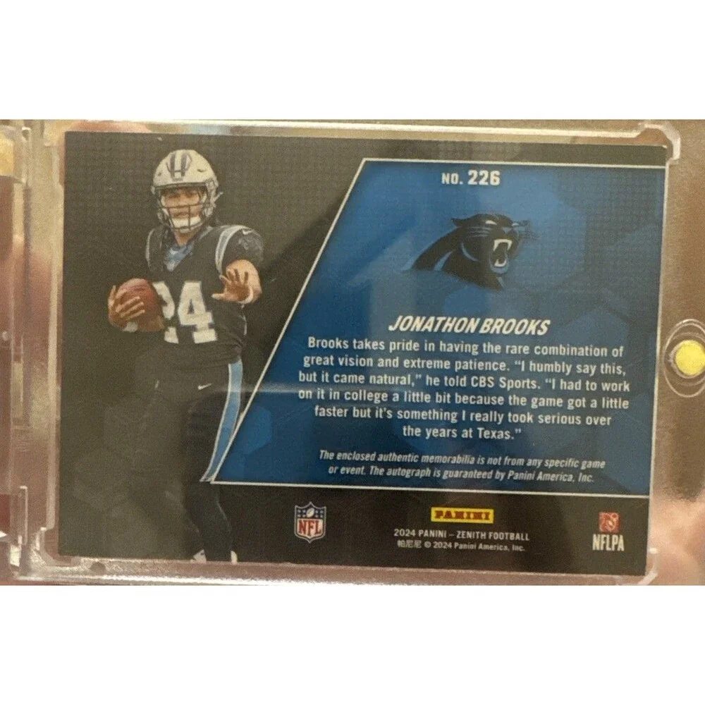 2024 Panini Zenith Jonathon Brooks Rookie Patch Auto Rookie RC /399 Panthers RPA
